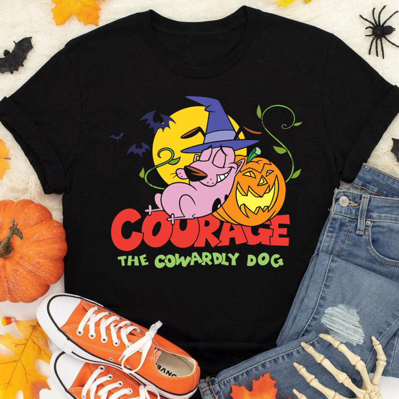 Courage The Cowardly Dog Halloween Leaning On Pumpkin T-Shirt YI416